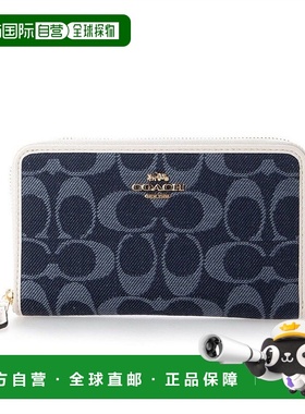 【日本直邮】coach蔻驰钱包女士蓝色logo设计方形手拿包时尚百搭