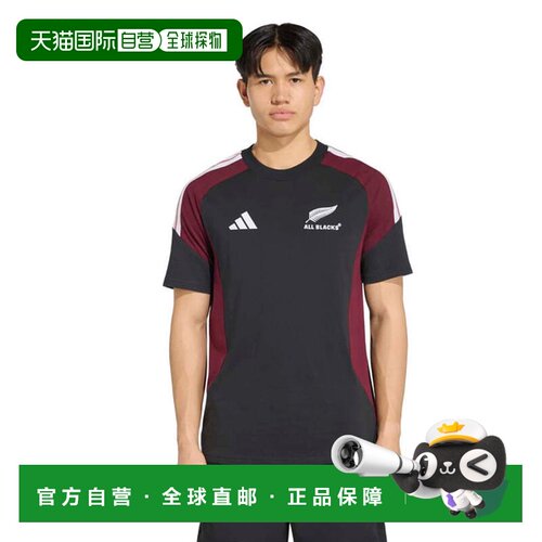 日本直邮adidas  阿迪达斯 男士 橄榄球 短袖衬衫 全黑 纯棉短袖T