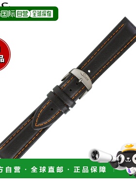 日本直邮Sinn原装替换表带黑色牛皮表带橙色缝线不锈钢表扣哑光表