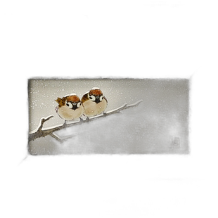 日本直邮九谷烧拉丝金箔框（长角）雪双麻雀中村俊人框陶瓷框瓷器