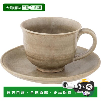 【日本直邮】丸伊 信乐烧 hechimon 杯碟210ml 米白 MR-3-4392