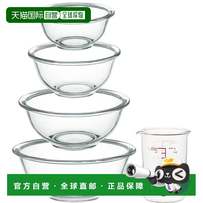 【日本直邮】iwaki餐具耐热玻璃碗圆形4个套装带量杯PS-BO-4B1M