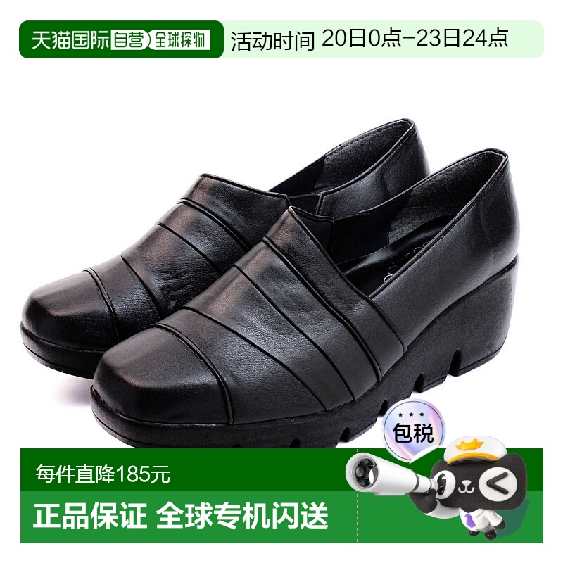 日本直邮高跟鞋防水坡跟鞋底FIRST CONTACT女式轻松行走黑色低跟