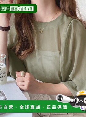 日本直邮JUNOAH 气球袖透明泡泡袖衬衫内搭 JU5602EW02931