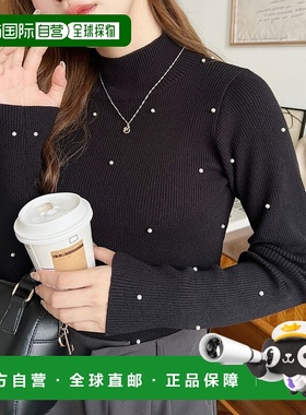 1h可退 日本直邮moment+ 女士珍珠装饰高领罗纹针织衫 mt06124