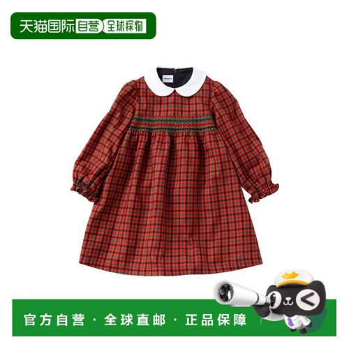 日本直邮日潮 familiar 乖巧娃娃领可爱格纹长袖连衣裙裙子