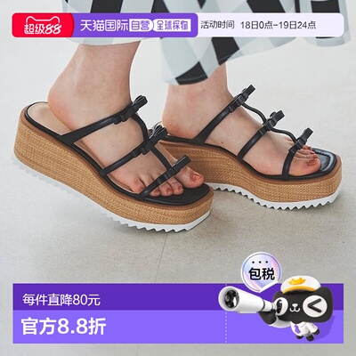 日本直邮31 Sons de mode 缎带楔形凉鞋 315060BW14852 黑色高跟