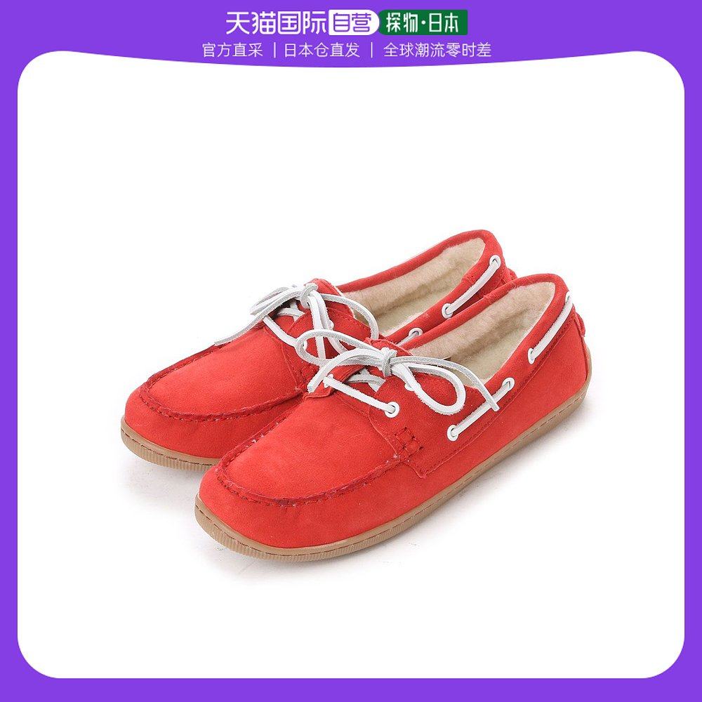 【日本直邮】kisco【牛皮】内衬皮草休闲甲板鞋8712(红色)