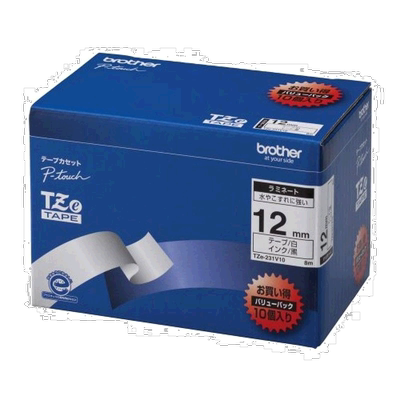 日本直邮Brother P-TOUCH覆膜标签色带 宽12mm黑/白底TZe-231