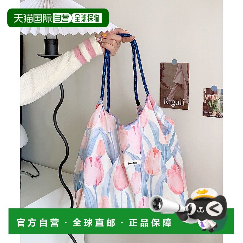 日本直邮florge 花卉丝带满版图案购物袋 环保袋 副包 [FL8218AW0