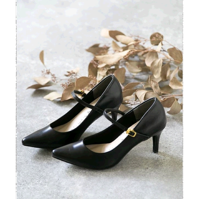 【日本直邮】Menuemenue尖头绑带高跟鞋（黑色/光滑）女鞋高帮鞋