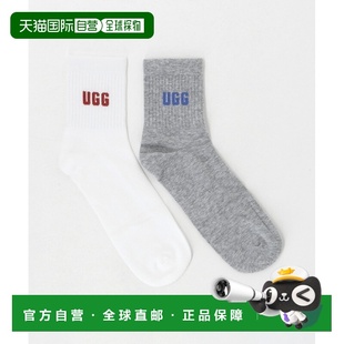 1h可退 日本直邮UGG 女装 全棉混纺舒适中筒袜 2双装 罗标点缀 45