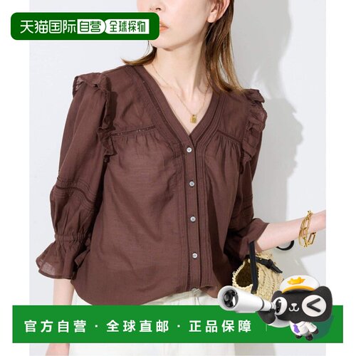 日本直邮SLOBE IENA 女装 棉混纺V领荷叶边蕾丝衬衫 260519125061