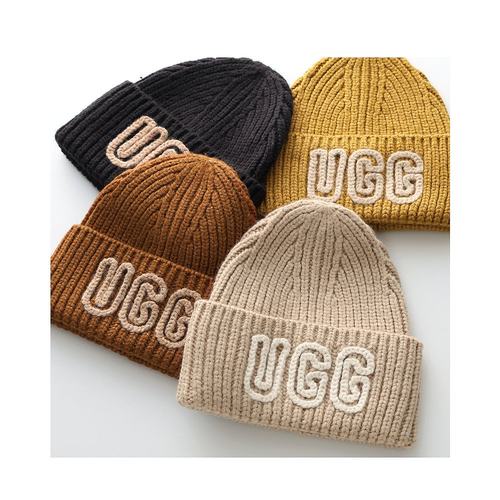 日本直邮UGG 女士厚实罗纹针织帽 (102345) - 羊毛混纺罗纹 Logo