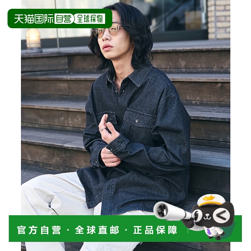 1h可退 日本直邮WEGO 男女同款复古风黑色牛仔长袖衬衫 WV25SP02M