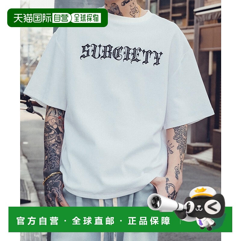 1h可退 日本直邮Subciety 男女同款光泽感网眼刺绣短袖T恤 105408