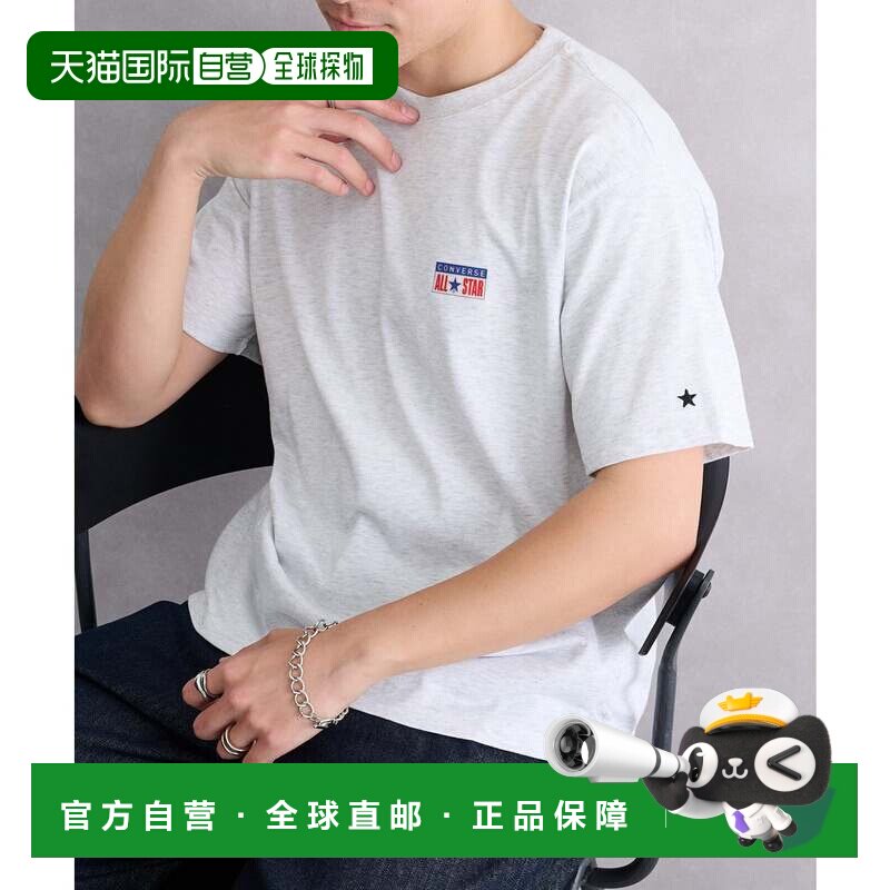 日本直邮Converse 天竺棉印花logo宽松大匡威短袖T恤 米白色