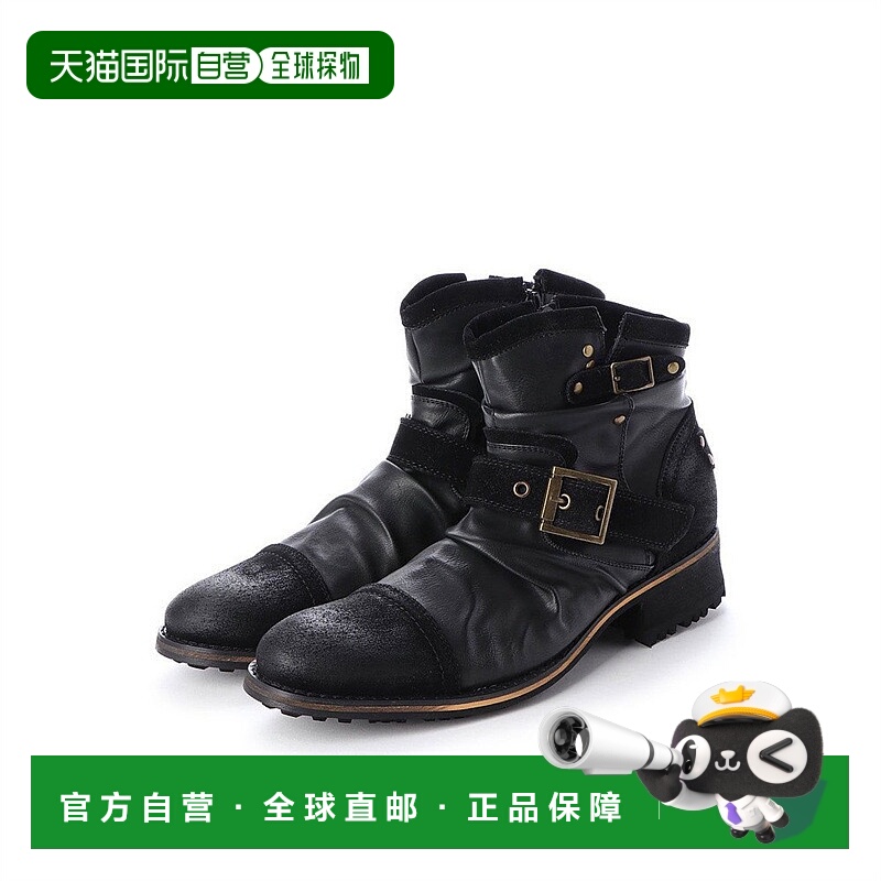 【日本直邮】Gino Zeeno 男靴 褶皱靴 工程师靴 短靴 拉链鞋 男鞋