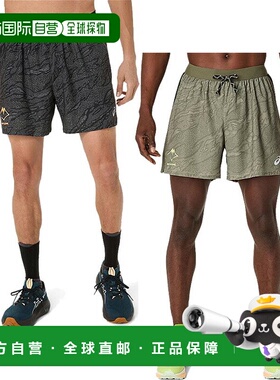 日本直邮ASICS 男士 Fujitrail 图案 5 英寸短裤慢跑马拉松跑步裤