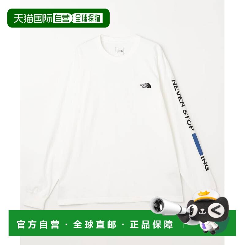 日本直邮北面THE NORTH FACE 字母印花圆领长袖T恤 男女同款 白色图片