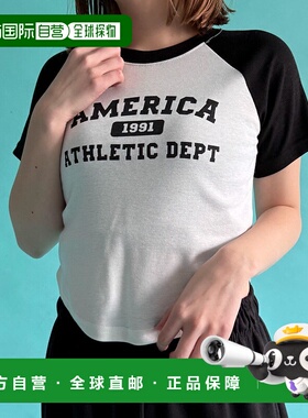 1h可退 日本直邮WOND 女士夏季黑色拉格兰短袖T恤 WD25SM04L0005