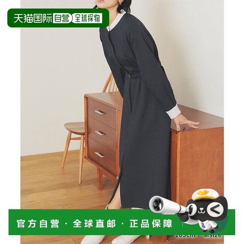 日本直邮Honeys 女士长袖带腰带口袋配色衿有塔克长款连衣裙 [HN6