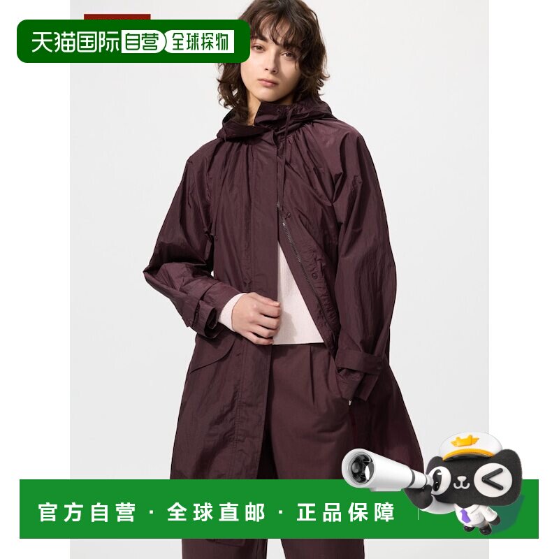 日本直邮UNIQLO优衣库 纯色连帽防水宽松长袖风衣 女款外套图片