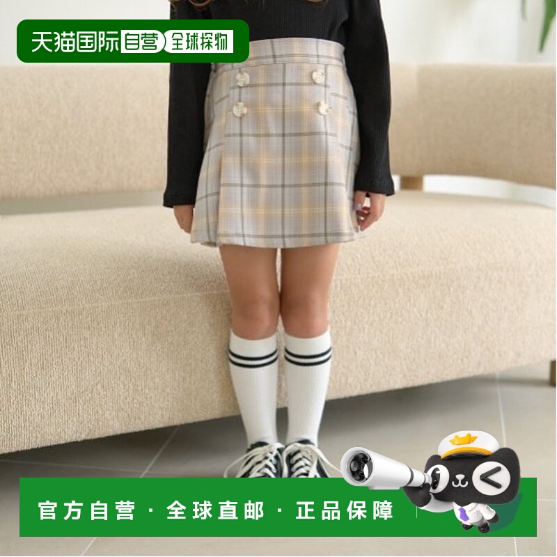 1h可退 日本直邮Lycee mine儿童女童百褶裙裤双排扣格子设计 3044