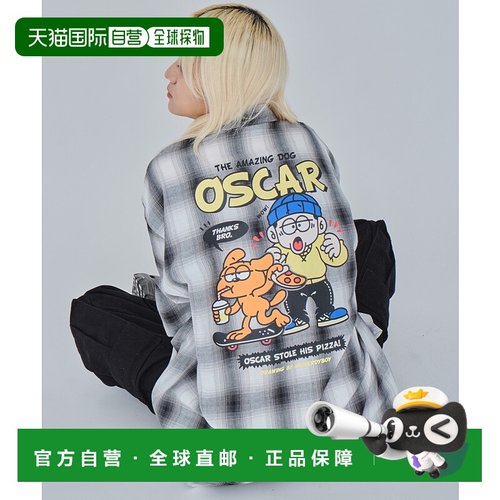 1h可退 日本直邮WEGO 男女同款插画格纹短袖衬衫 SK25SM04M0002