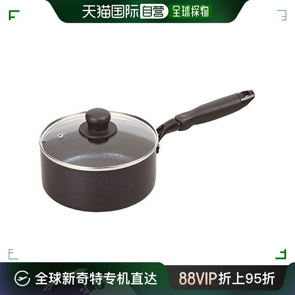 【日本直邮】pearl metal奶锅单手柄小锅带玻璃盖黑色烹饪用具