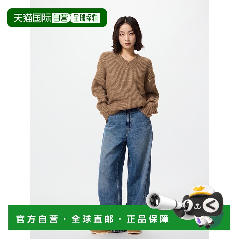 日潮跑腿UNIQLO优衣库 宽松曲线牛仔裤短款 484808