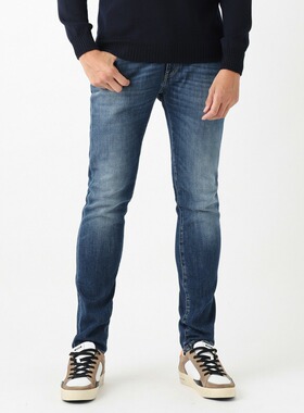 日本直邮PT Torino 男士蓝色拉链牛仔裤 55 修身版型 货号 C5DP05