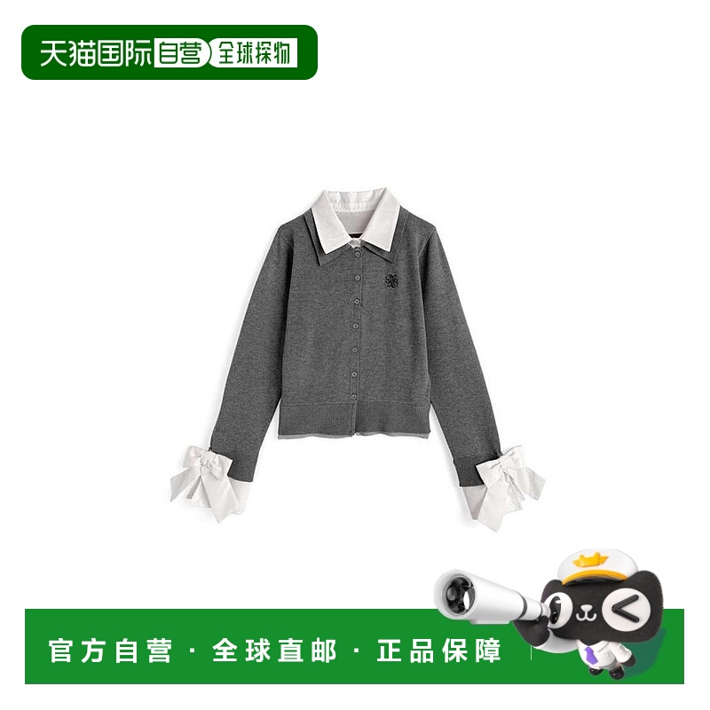 日本直邮日潮 GRL领子袖口丝带LOGO刺绣针织上衣fs29学院风翻领