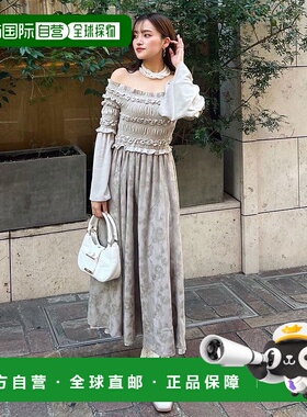 日本直邮Rienda 刺绣抽褶伞裙连衣裙 RI3465EW24259 黑色