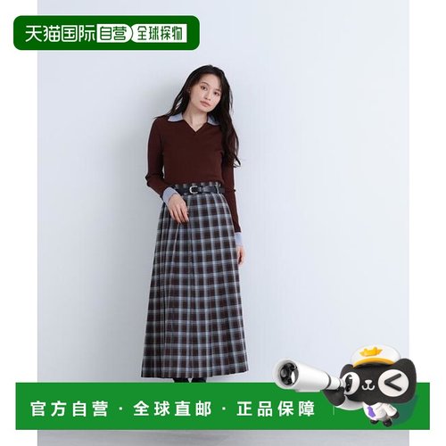 1h可退 日本直邮NATURAL BEAUTY BASIC 格纹百褶裙配腰带长裙