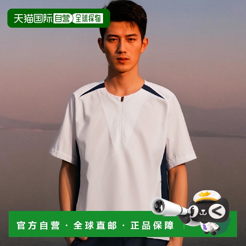 【日本直邮】Zett捷多 棒球短袖半拉链衫 白x深蓝1129A  M BOV535