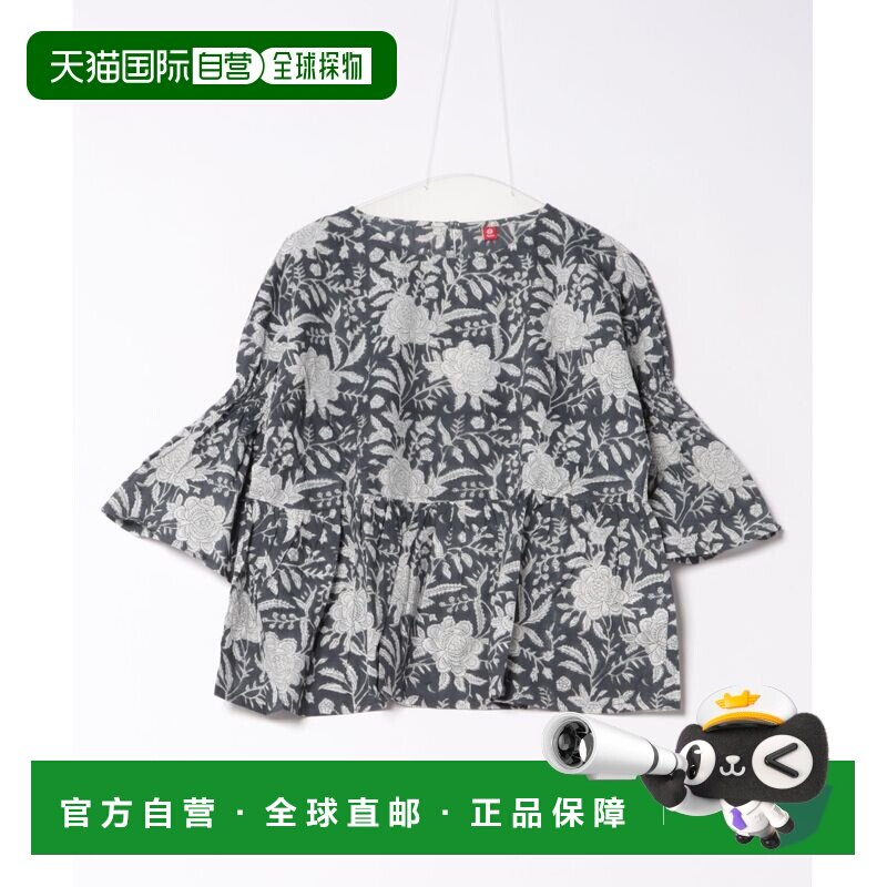 日本直邮CAYHANE 女装 印度棉宽松手工艺植物印花短袖上衣 ISA520