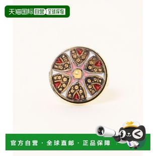 1h可退 日本直邮欧州航路 女士 复古捷克玻璃纽扣戒指 手工制作 L