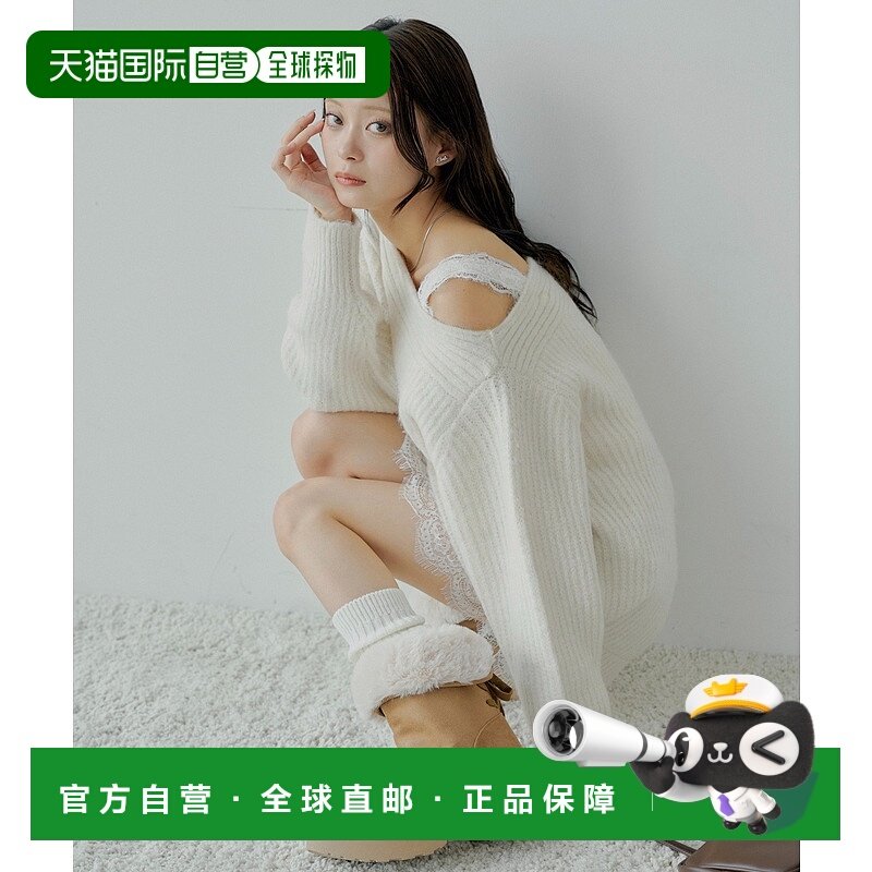 1h可退 日本直邮Chico 女装 一字肩蕾丝针织迷你连衣裙羊毛包臀裙