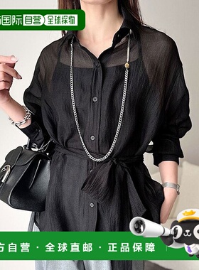 日本直邮Classical Elf 带丝带蝴蝶结的透明长袖衬衫 [C04519EW01