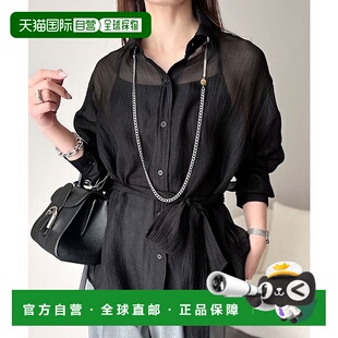 日本直邮Classical Elf 带丝带蝴蝶结的透明长袖衬衫 [C04519EW01