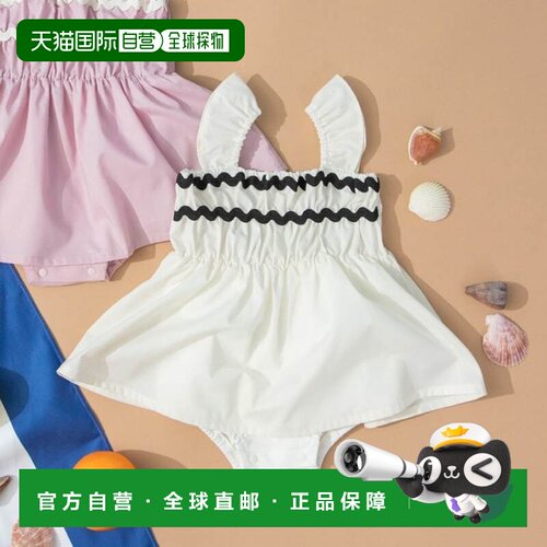 1h可退 日本直邮婴儿连体衣 女宝粉色荷叶边系带连身哈衣 02-6239