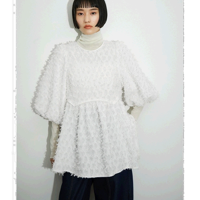 1h可退 日本直邮ADAM ET ROPE' 女士立体感提花喇叭袖衬衫 高腰剪