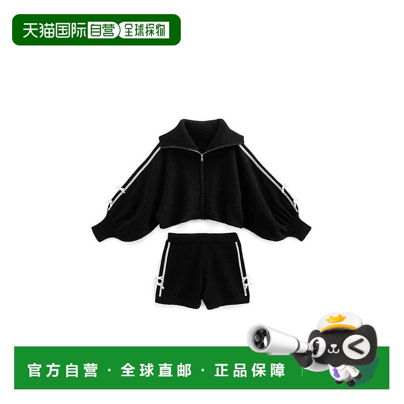 日本直邮日潮 GRL蝴蝶结滚边拉链夹克×短裤针织套装lt51短款休闲