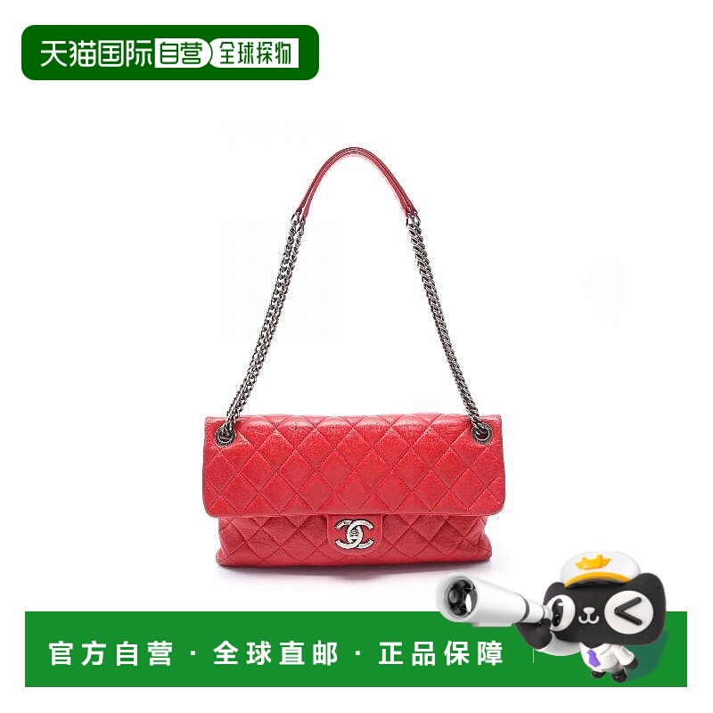 日本直邮中古Chanel香奈儿女包B级9新CF菱格牛皮单肩包红色