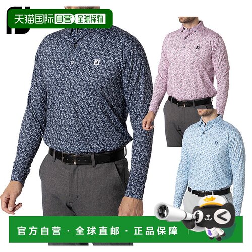 日本直邮FootJoy 男士长袖纽扣式高尔夫球衫 (FJ-F24-S10) - 吸湿