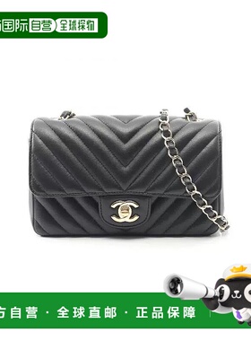 日本直邮中古Chanel香奈儿女包A级95新V-stitch羊皮斜挎包黑色