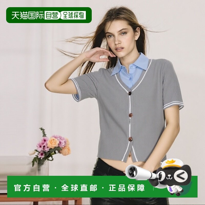 日本直邮日潮 GRL 衬衫拼接针织上衣 时尚假两件短袖开衫FS04