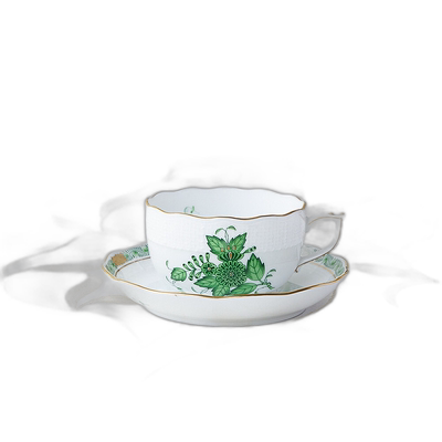 日本直邮Herend 赫伦德 Apony Green 茶杯&茶托 724陶瓷银色