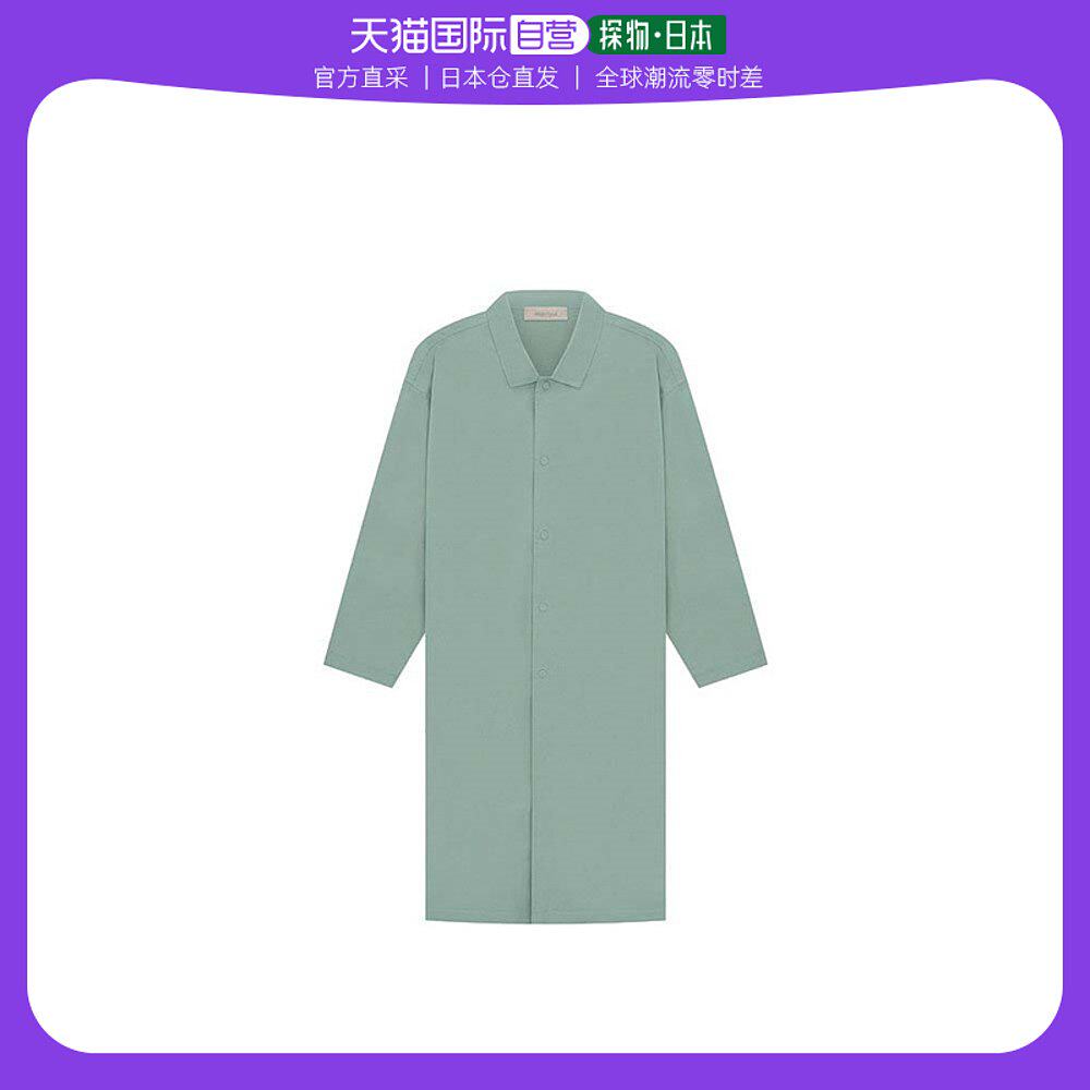 日本直邮Essentials博姿女士绿色外套纯色V领翻口纽扣直筒